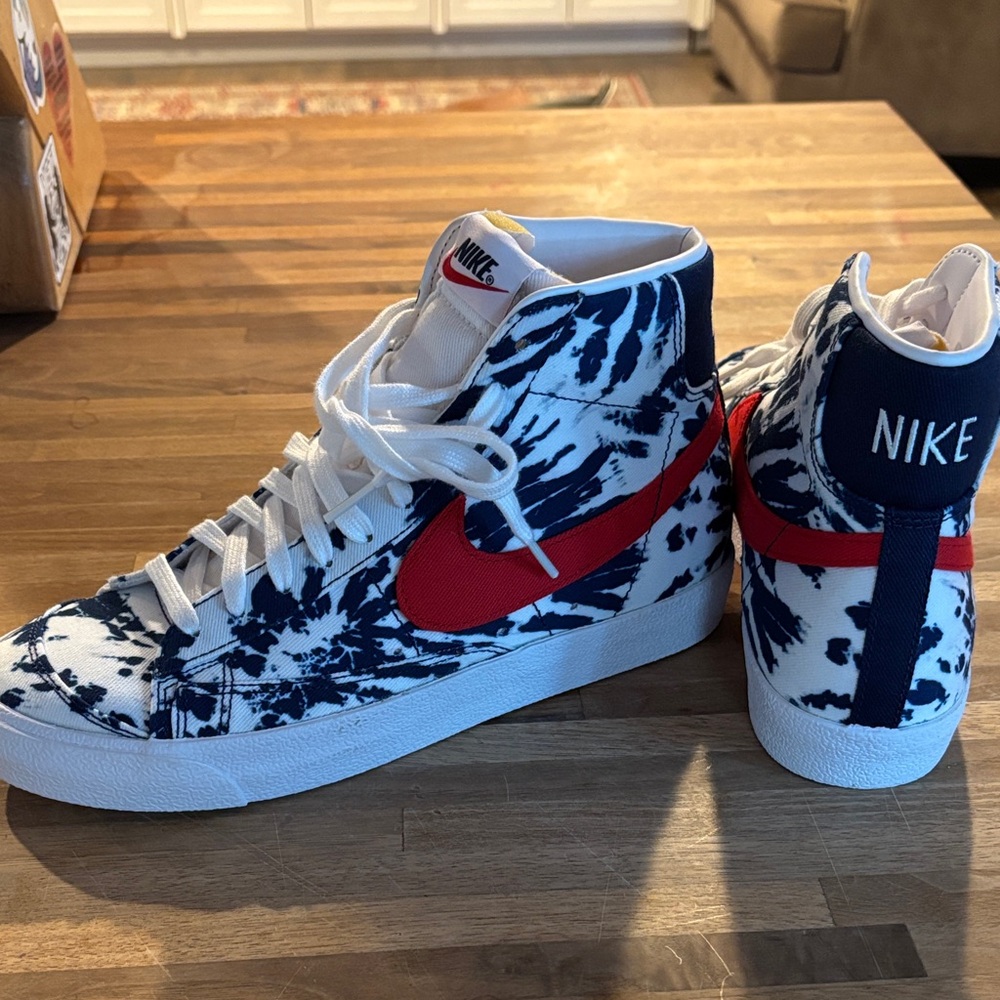 Nike Red Swoosh Blue Tie-Dye High-Tops